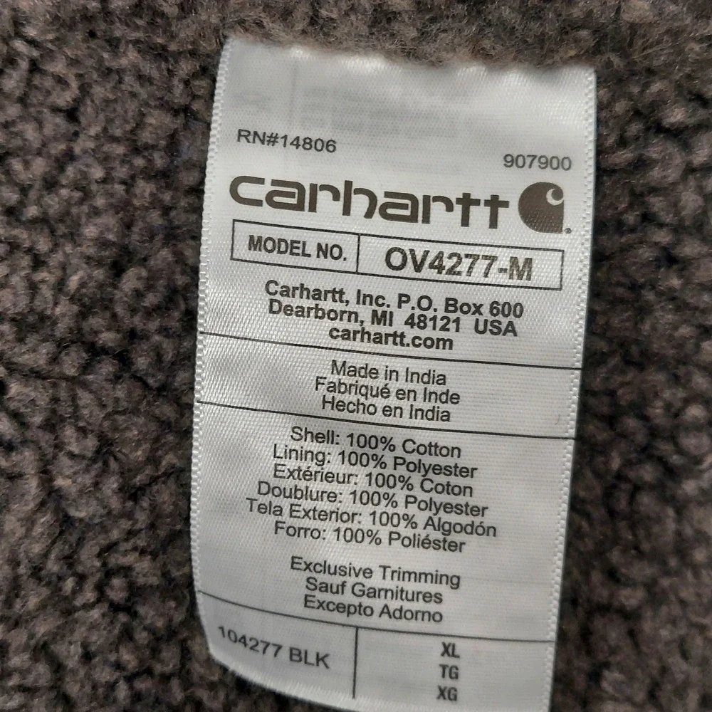 Carhartt Mens XL Loose Fit Sherpa Lined Mock Neck Vest Black Cotton OV4277-M